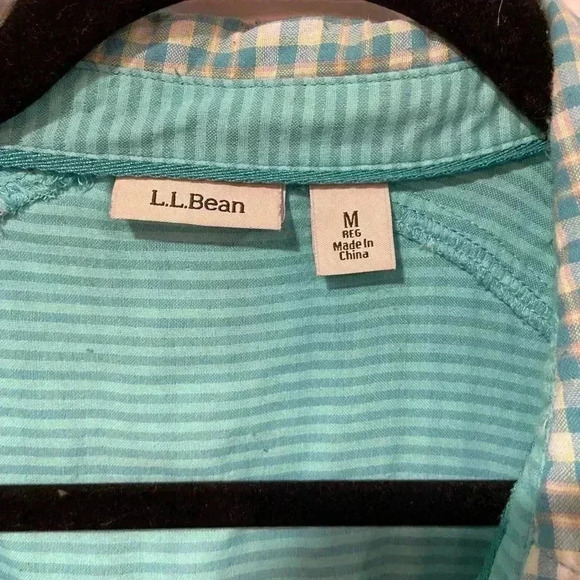 L.L. Bean Women’s Turquoise Plaid Nylon Button Down with Striped InteriorSize M - Picture 12 of 12